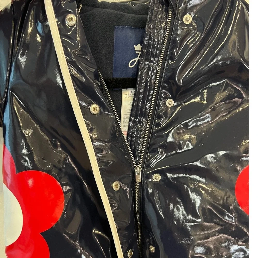 Jacadi Toddler Girl Raincoat Floral Fleece Lined Navy Blue 18M